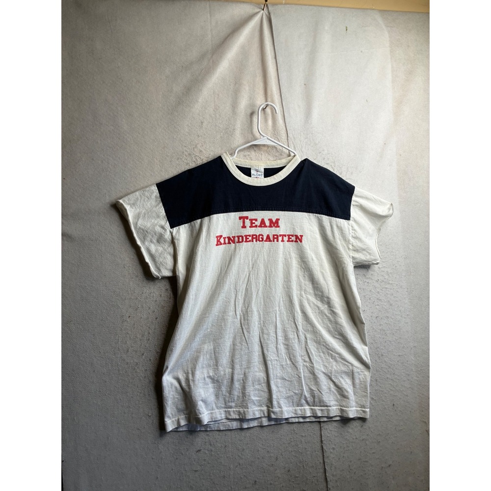 Vintage Alore Team Kindergarten T Shirt XL White Navy Blue Made in USA 90s Tee